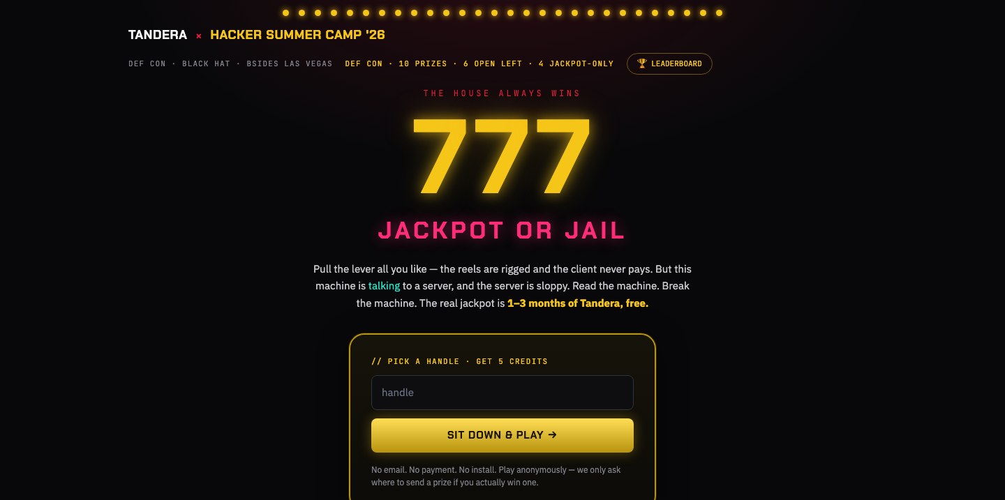 The 777: Jackpot or Jail entry screen